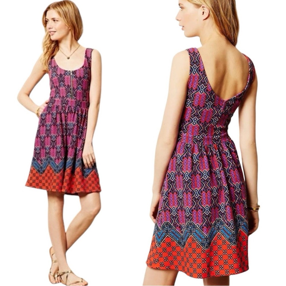 Maeve Pink and Orange Backless Printed Sundress